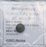 #p217# Anonymous Greek City Issue Bronze Coin of Myrina from 400-300 BC