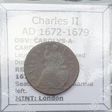 #q415# British 1 Farthing coin of Charles II from 1672-1679 AD