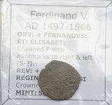 #o367# Spanish copper blanca coin of Ferdinand V from 1474-1504 AD