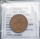 #q451# British 1 Farthing coin of George IV from 1823 AD