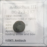 #f141# Greek bronze coin from Seleucid King Antiochus III, 222-187 BC