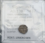 #o508# Hungarian silver parvus coin of Sigismund I from 1387-1437 AD