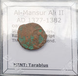 #e351# Mamluk Fals coin of Sultan Al-Mansur Ali II of Egypt 1377-1381 AD