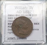 #q452# British 1 Farthing coin of William IV from 1837 AD