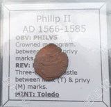 #q345# Spanish Medieval blanca coin of Philip II from 1566-1585 AD
