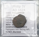#q395# Spanish Medieval 4 maravedis coin of Philip IV from 1624 AD