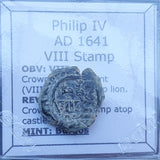 #q371# Spanish Countermarked 8 maravedis coin of Philip IV, 1641 AD