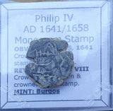 #q363# Spanish Countermarked 4 maravedis coin of Philip IV, 1658 AD