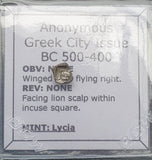 #q316# Anonymous silver Greek city issue Tetartemorion Dynast of Lycia, 500-400 BC