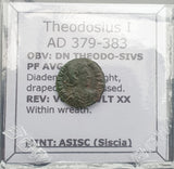 #q211# Roman Bronze coin issued by Theodosius I from 378-383 AD