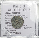 #q344# Spanish Medieval blanca coin of Philip II from 1566-1585 AD