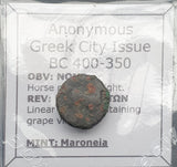 #q231# Anonymous Greek City Issue Bronze Coin of Maroneia from 400-350 BC