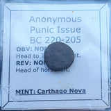 #k195# Anonymous Punic City Issue Bronze Coin of Carthago Nova from 220-205 BC