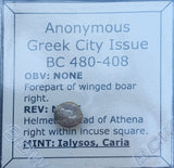 #j859# Anonymous silver Greek city issue Obol coin from Ialysos, 480-408 BC