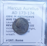 #M981# Roman limes denarius coin of Marcus Aurelius from 173-174 AD