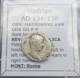 #k693# Roman silver denarius coin of Hadrian from 134-138 AD