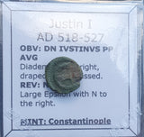 #p665# Byzantine pentanummium coin of Justin I from 518-527 AD (Epsilon)