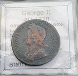 #q410# British ½ Penny coin of George II from 1738 AD