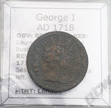 #q405# British ½ Penny coin of George II from 1718 AD