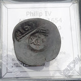 #q462# Spanish Countermarked 4 maravedis coin of Philip IV, 1654 AD
