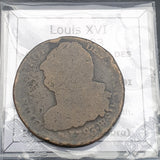 #Q402# Large French copper 2 Sol coin of Louis XVI from 1793 AD
