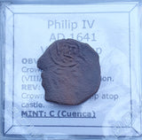 #q498# Spanish Countermarked 8 maravedis coin of Philip IV, 1641 AD