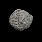 #e819# Byzantine 1/2 follis coin of Justin II from 565-578 AD