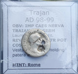 #q501# Roman silver denarius coin of Trajan from 98-99 AD
