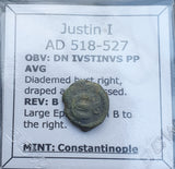 #j640# Byzantine pentanummium coin of Justin I from 518-527 AD