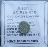 #g122# Byzantine pentanummium coin of Justin I from 518-525 AD (Christogram)