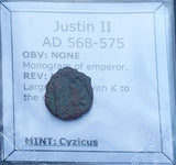 #h928# Byzantine pentanummium coin of Justin II from 565-578 AD