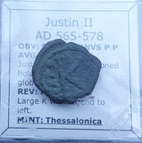 #e819# Byzantine 1/2 follis coin of Justin II from 565-578 AD