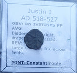 #h908# Byzantine pentanummium coin of Justin I from 518-525 AD (Christogram)