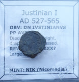 #e305# Byzantine Quarter Follis coin of Justinian I from 527-565 AD