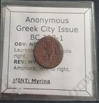 #L224# Anonymous Greek City Issue Bronze Coin of Myrina from 200-1 BC