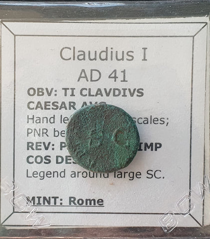 #k090# Roman Quadrans coin of Claudius I from 41 AD (Scales)