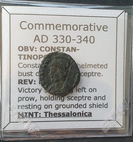 #h983# Commemorative Roman Bronze coin issued by Constantine I from 330-340 AD.