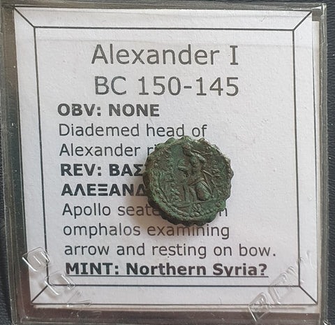 #e057# Greek Seleucid 'bottle cap' coin from King Alexander I between 150-145 BC