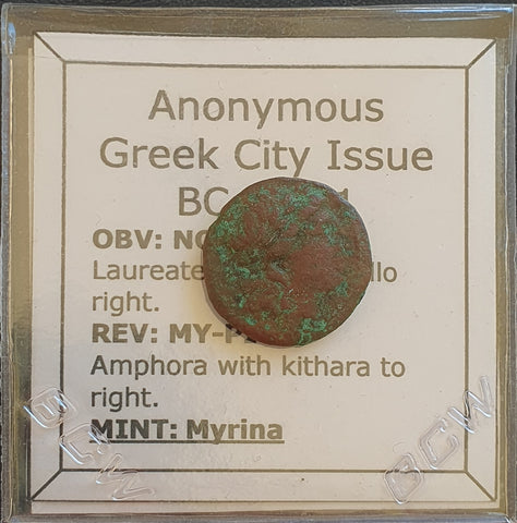 #j298# Anonymous Greek City Issue Bronze Coin of Myrina from 200-1 BC