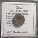 #k953# Roman provincial bronze coin of Geta from 198-209 AD (Marcianopolis)