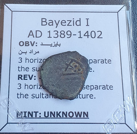 #L043# Ottoman copper Mangir coin of Bayezid I from 1389-1402 AD