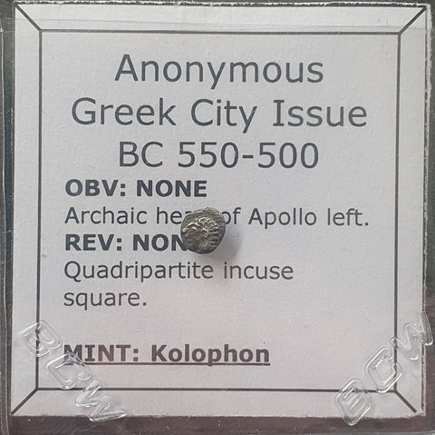 #L454# Anonymous silver Greek city issue Tetartemorion from Kolophon, 550-500 BC