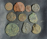 Ex-dealers lot of 10 Ancient bronze Roman coins from 314-395 AD