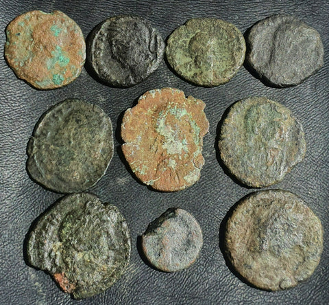 Ex-dealers lot of 10 Ancient bronze Roman coins from 336-435 AD