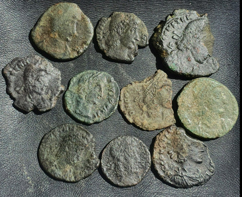 Ex-dealers lot of 10 Ancient bronze Roman coins of Constantius II from 337-361 AD