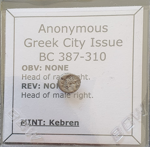 #L582# Silver Anonymous Greek city issue obol coin from Kebren, 387-310 BC