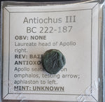 #e783# Greek bronze ae11 coin from Seleucid King Antiochus III, 222-187 BC