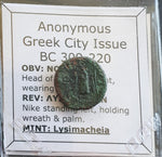 #k493# Anonymous Greek City Issue Bronze Coin of Lysimacheia from 309-220 BC