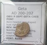 #L878# Roman silver denarius coin of Geta from 200-202 AD