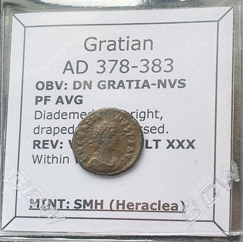 #M279# Roman Bronze coin issued by Gratian from 378-383 AD